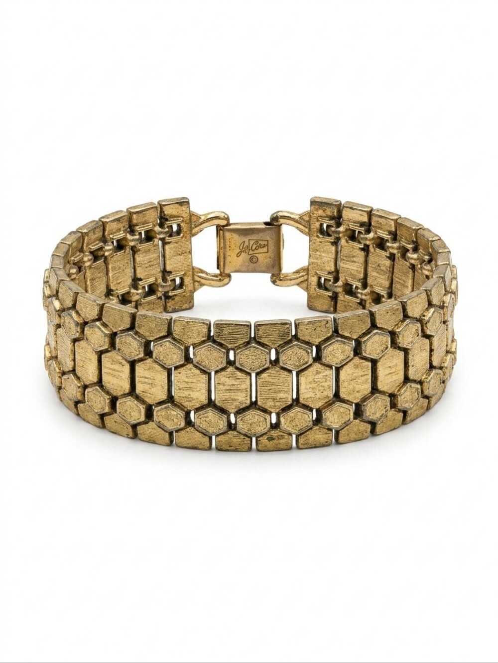 Vintage Stamped Coro Gold-Tone Honeycomb Geometric Link Statement Bracelet